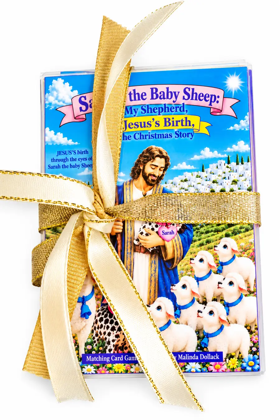Hand Made Laminated Ribbon Tied Matching JESUS LOVES YOU ! Game Card Tiles: Sarah the Baby Sheep: My Shepherd, Jesus's Birth, The Christmas Story Edition